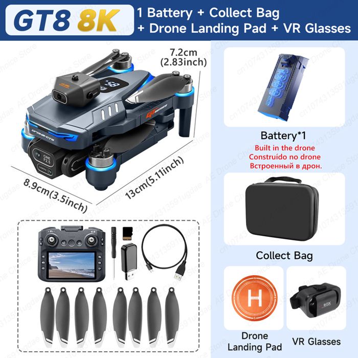 Drone GT8 8K VR Pad professionnel HD double caméra écran à distance 5G WIFI moteur sans brosse évitement dobstacles pliable jouets