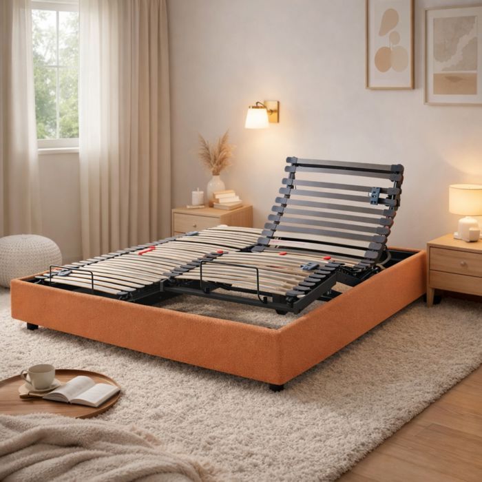 Lit électrique avec 5 plans de couchage 90x200 Horizon Terre de Sienne - Rouge terracotta - Garantie 5 ans - Someo Lit électrique avec 5 plans de couchage 90x200 Horizon Terre de Sienne - Rouge terracotta - Garantie 5 ans - Someo