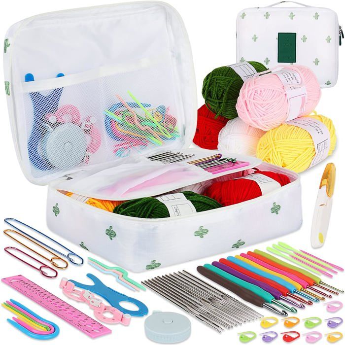 Kit Complet Crochet Pour Débutants Et Confirmés – 22 Crochets Ergonomiques + Accessoires + Étui Violet Pratique