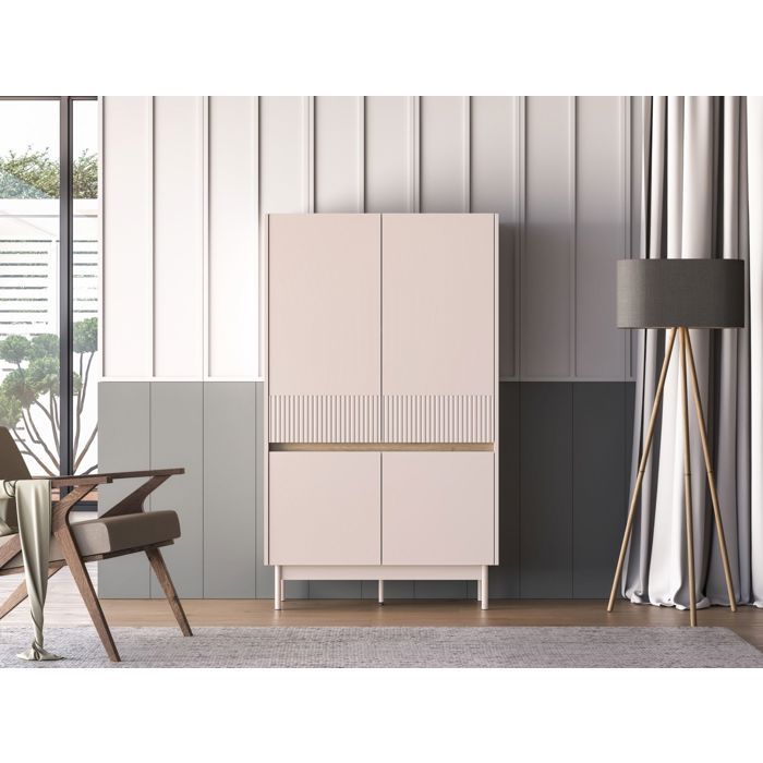 Buffet haut 4 portes – DUNEA – Gris cachemire/aspect chêne – 92 cm