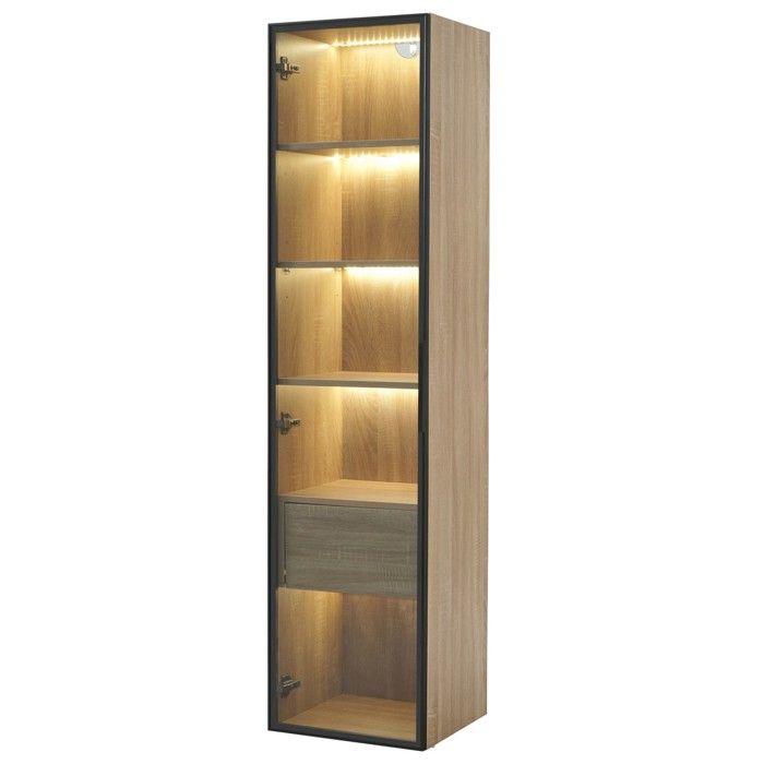 Armoire Salle de Bain 40cm-1 Tiroir 1 Porte Vitrée Éclairage LED-Meuble Rangement Design Élégant Fonctionnel Gain de Place Armoire Salle de Bain 40cm-1 Tiroir 1 Porte Vitrée Éclairage LED-Meuble Rangement Design Élégant Fonctionnel Gain de Place