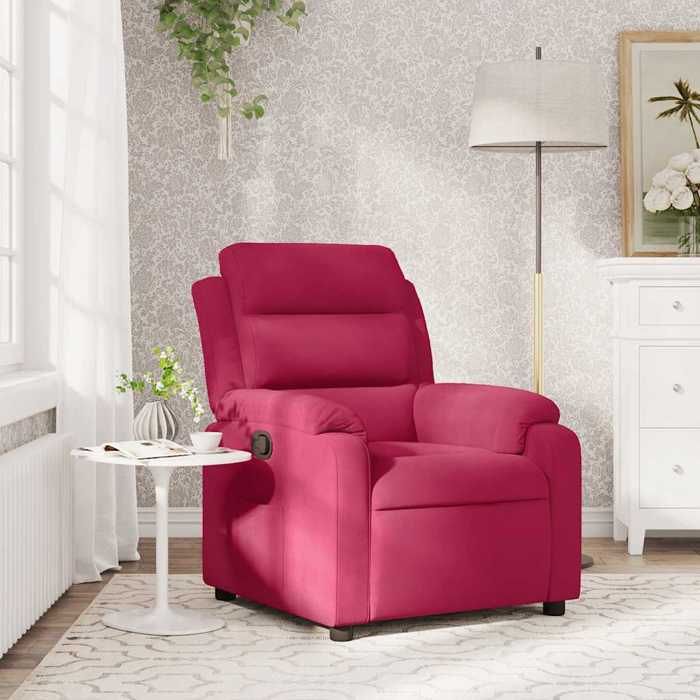 Rouge velours Chaise de relaxation 1 PERSONNE - Magnifique Fauteuil inclinable rouge bordeaux velours 75x92 5x100cm 7398