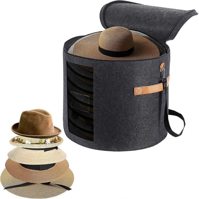 Sac à chapeau rond 19 pouces pour hommes et femmes pliable avec couvercle boîte de rangement pour peluches (gris foncé)