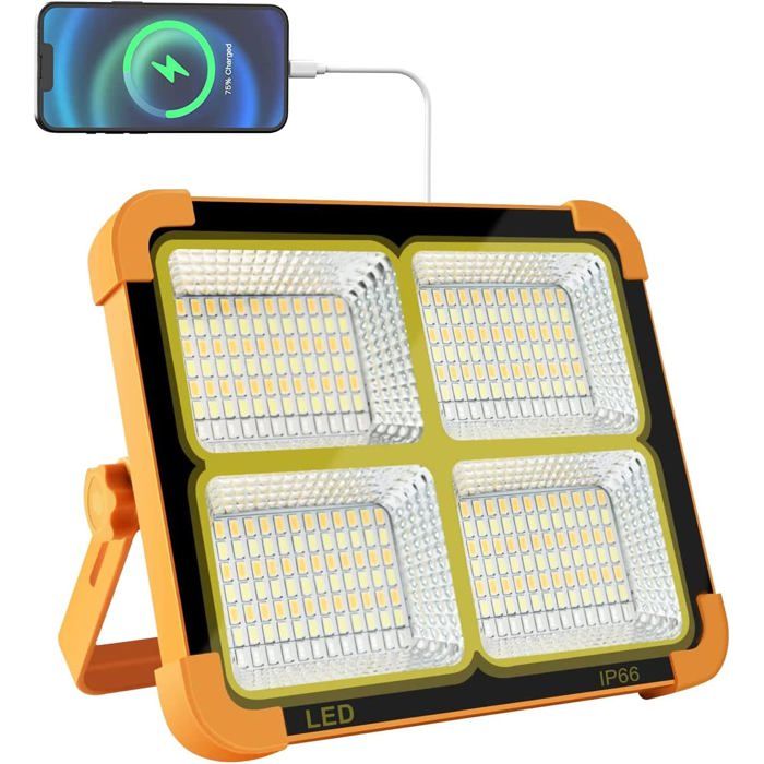 Projecteur LED rechargeable 100W 10000lm 5 modes solaire pour camping ou atelier. .