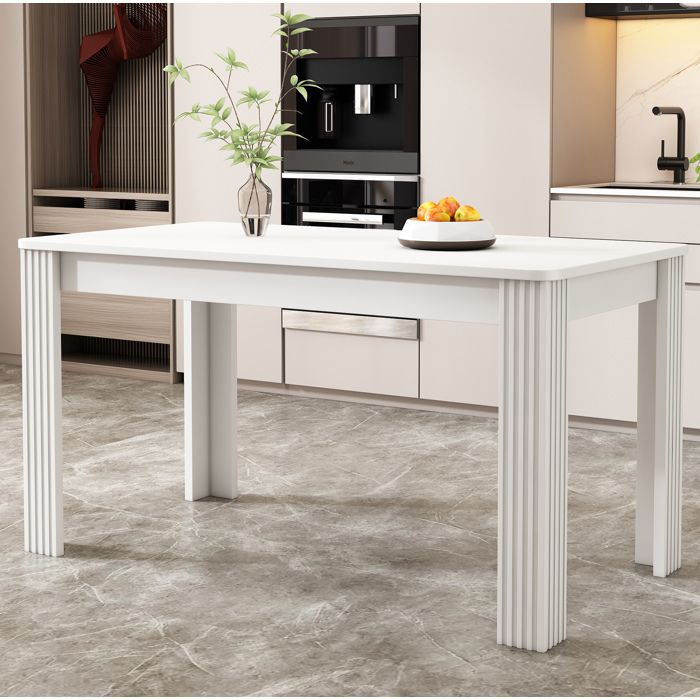 Table à manger rectangulaire blanche en panneaux de particules à 4 pieds