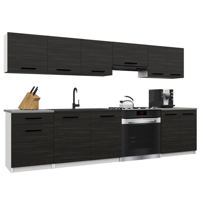 BELINI Cuisine Équipée Complète ITALIA 2 240 cm - Meubles Hauts et Bas avec Plan de Travail - Ébène
