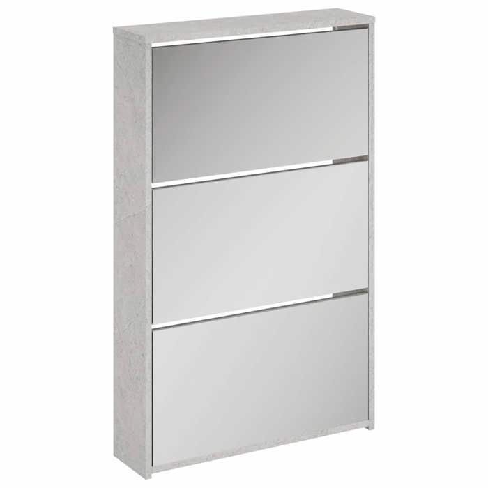 Moderne Armoire à chaussures miroir 3 niveaux Gris béton 63x17x102 5 cm Etagères & casiers à chaussures @EU52402