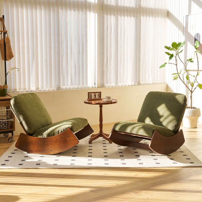 Fauteuil à bascule - Velours côtelé rétro - Rembourrage moelleux - Bois massif - Vert