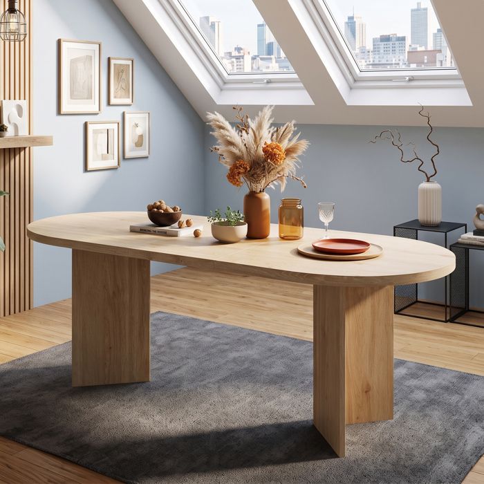 Table à Manger Ovale 200 x 90 cm Table Cuisine pour 6-8 Personnes Décor Chêne Clair