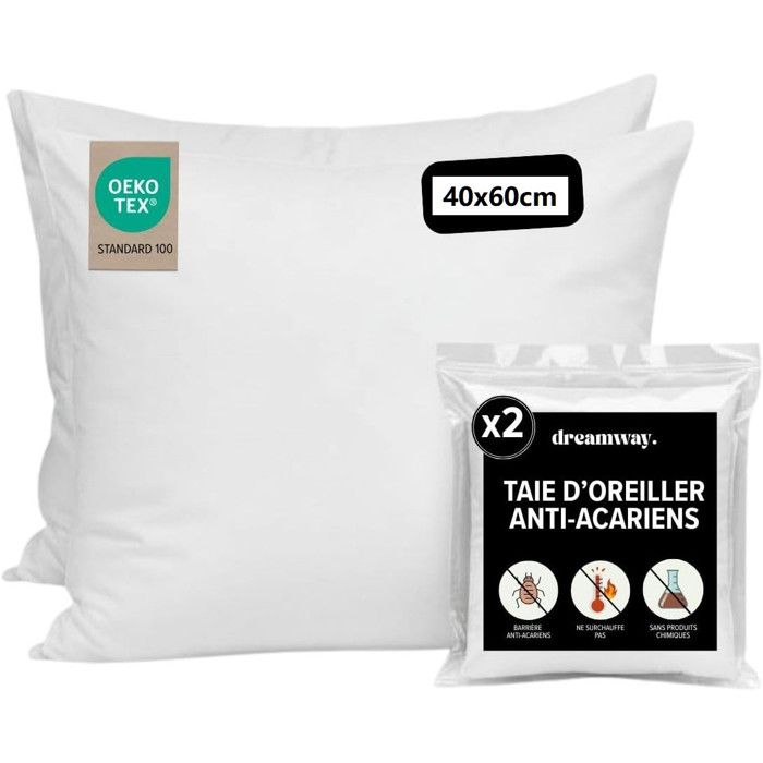 Lot de 2 Taies Oreiller Anti Acarien 40x60 cm Protege Oreiller 40x60 pour Personnes Allergiques 40x60 cm (Lot de 2)