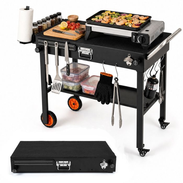 Chariot de Barbecue Pliable GIANTEX Tapis Résistant à la Chaleur Desserte Jardin Extérieur avec Roulettes 104 x 52 x 81 cm Chariot de Barbecue Pliable GIANTEX Tapis Résistant à la Chaleur Desserte Jardin Extérieur avec Roulettes 104 x 52 x 81 cm
