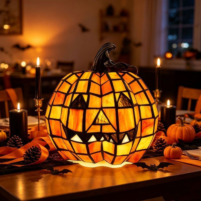 Figurine citrouille Halloween style Tiffany 15 cm