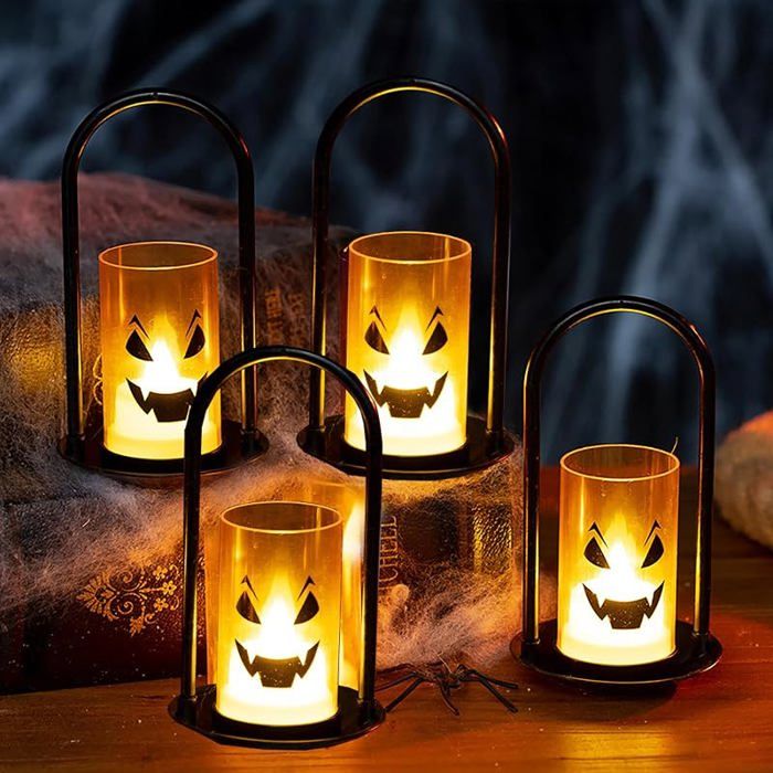 4 Pièces Lanterne Halloween LED Bougie Exterieur  avec BatterieLanterne Fantôme Citrouille Sorcière G OBJETS LUMINEUX D INTERIEUR