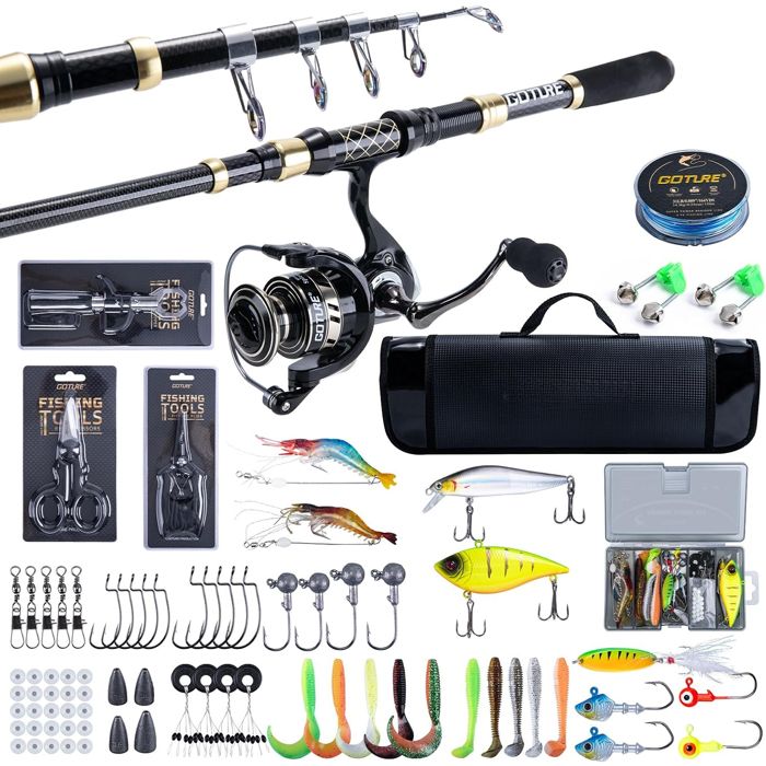 Ensemble de pêche avec Canne à pêche télescopique (Carbone 24T) 1 8 m/2 1 m/2 4 m/2 7 m Ensemble Complet de doutils de Ensemble de pêche avec Canne à pêche télescopique (Carbone 24T) 1 8 m/2 1 m/2 4 m/2 7 m Ensemble Complet de doutils de