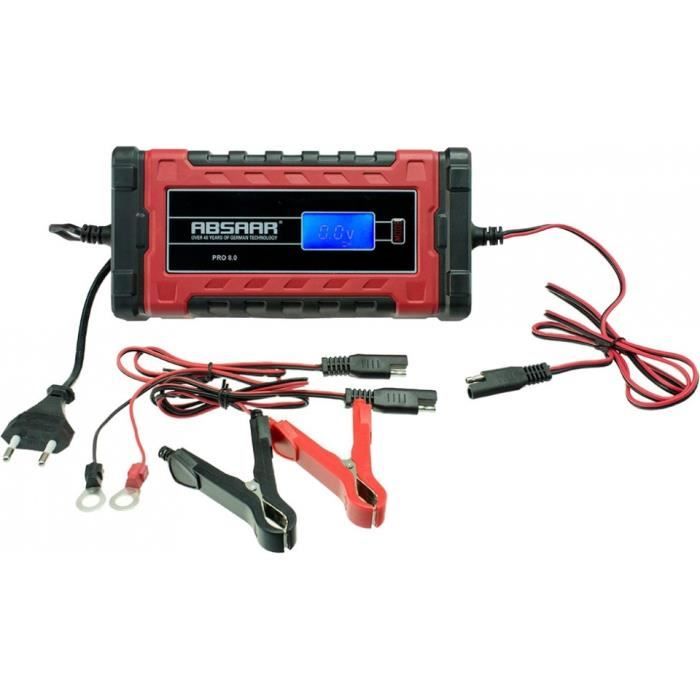 chargeur de batterie PRO 8.0 12/24 Volt 0-160 / 220 Ah 8A rouge / noir