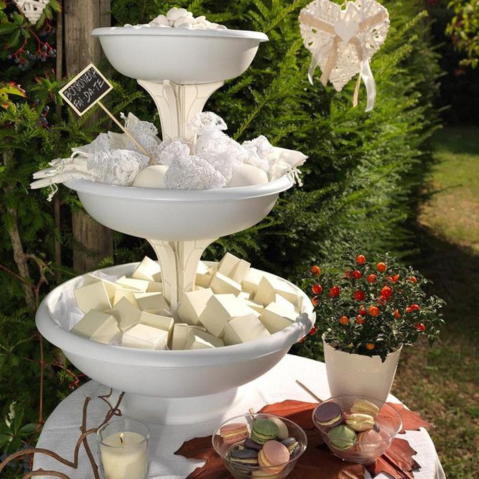 Triple pots de fleurs décoratif 3 niveaux - D 50 x H 64 cm - Blanc