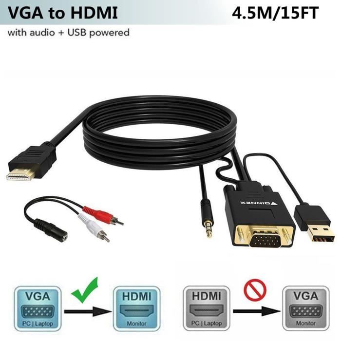 FOINNEX Adaptateur VGA vers HDMI, 1080p VGA Mâle vers HDMI Femelle  Convertisseur avec Audio, VGA to HDMI Adapteur pour TV, Ordinateur,  Projecteur, Moniteur, PC à HDTV Connecteur HD, Unidirectionnel : :  Informatique