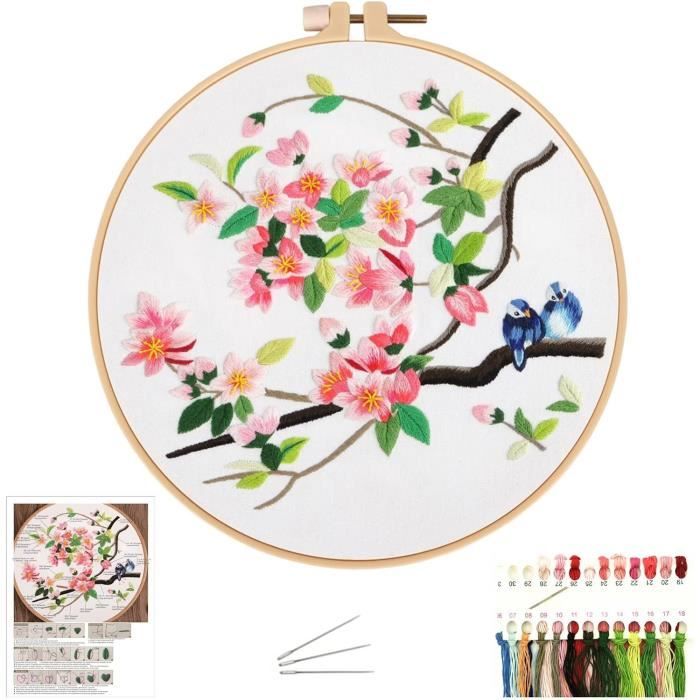 Kit De Broderie Point De Croix Débutant - Motif Arbre D'Amour Cœur Rouge - Tissu Imprimé 30x22 Cm