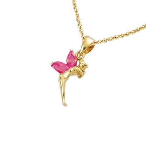 PENDENTIF Fée ELFE CRISTAL ROSE Plaqué OR NEUF CHAINE