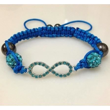 Bracelet Shamballa Ajustable Noir Et Bleu Avec Perles Hématite - Neuf Avec étiquettes