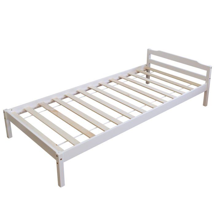 Lit simple 1 personne 90 x 200cm en bois blanc avec sommier a lattes LIT06085 Lit simple 1 personne 90 x 200cm en bois blanc avec sommier a lattes LIT06085