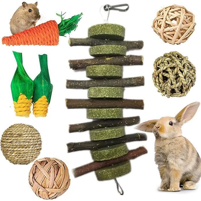 Jouets à Mâcher pour Lapin Nain - ZGEER - 8 pcs - Matériaux naturels - Petit - Rongeur