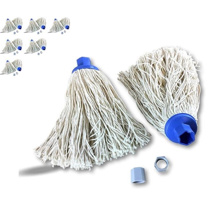 WEKAMOS Lot De 2 Têtes De Balai Serpillère Coton – Recharges Lavables Détachables – Parfait Sols Durs, Carrelage, Cuisine