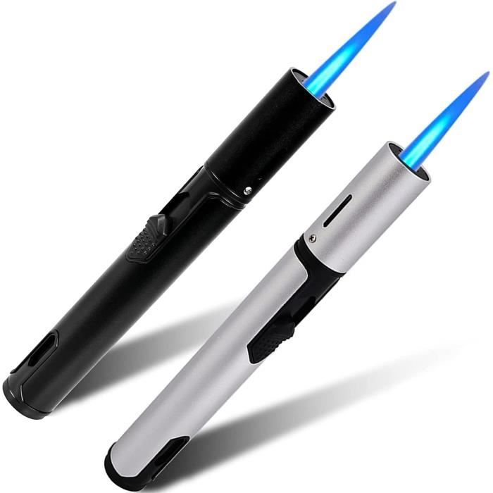 Lot de 2 briquets à gaz rechargeables, jetflamme, briquet tempête coupevent jet briquet long à