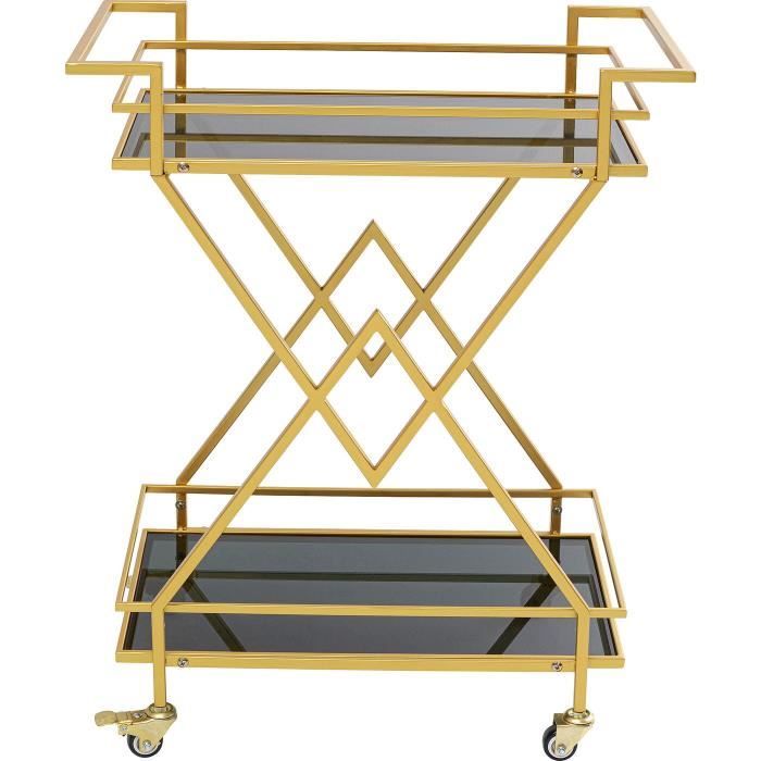 desserte - kare design - pyramids dorée - acier doré - verre teinté noir - système de verrouillage