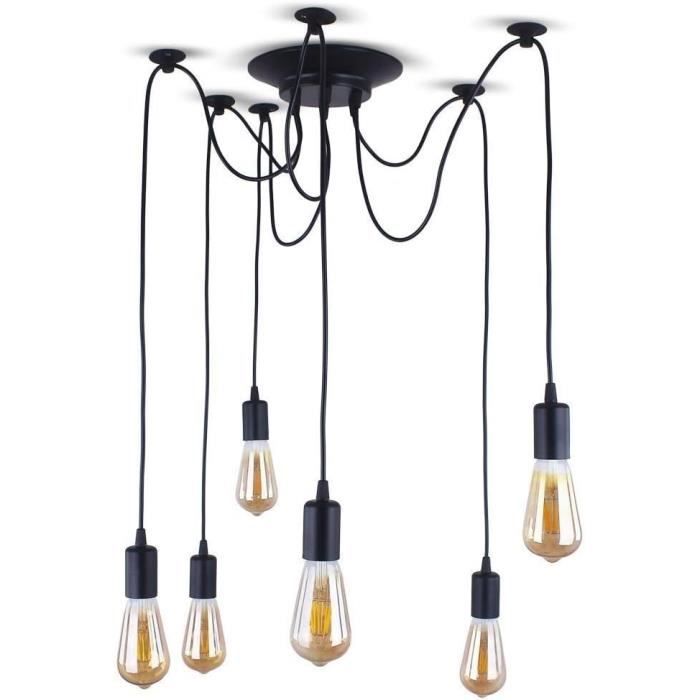 Lustre Industriel Rétro 3 Lampes E27 - Suspension Réglable Métal - Pour Salon Ou Cuisine