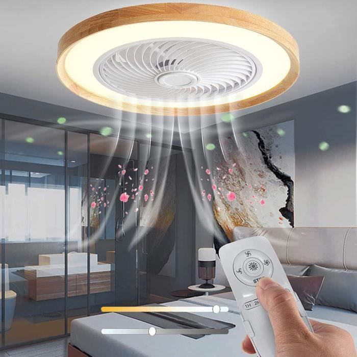 WRQING 72W Bois Ventilateur de Plafond avec Telecommande et Lumiere Silencieux Fan Plafonnier LED Dimmable Vitesse du Vent Réglable Chambre Enfants Salon Ventilateur Éclairage,Ø50*20CM 