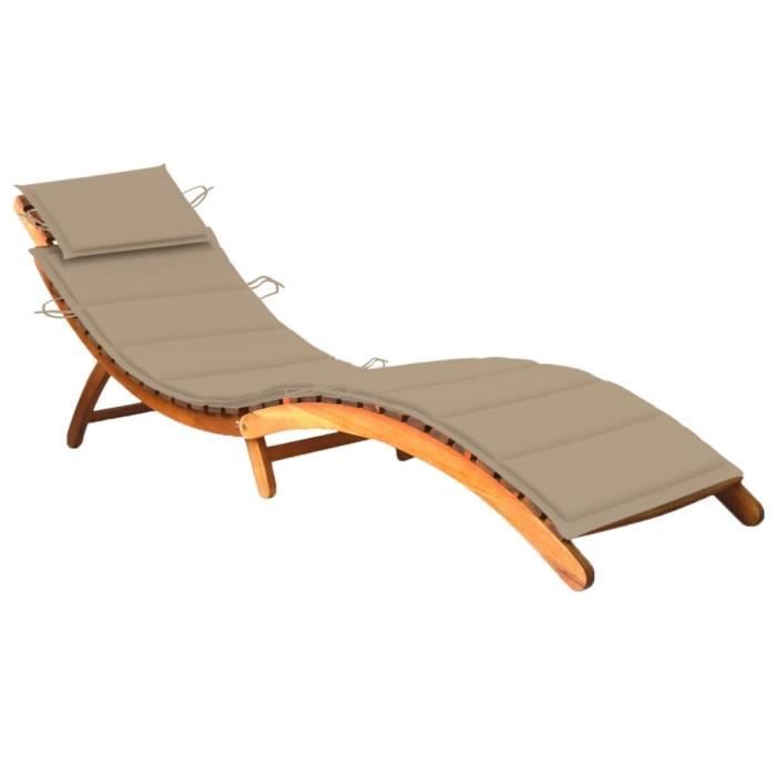 chaise longue de jardin en bois d'acacia avec coussin - mspqmy - contemporain - beige