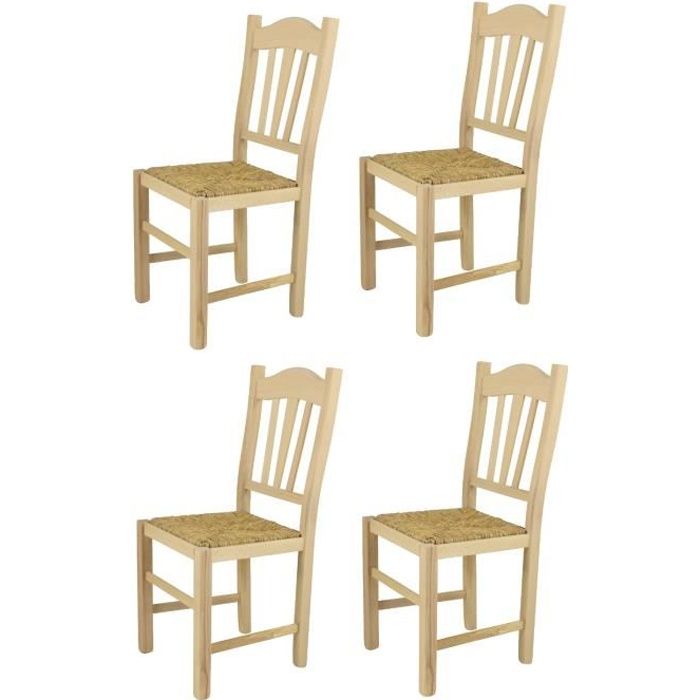 Tommychairs - Set 4 chaises cuisine SILVANA robuste structure en bois de hêtre poli non traité 100% naturel et assise en paille