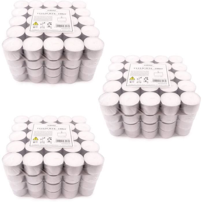 Pajoma Lot de 300 Bougies Chauffe-Plat en Paraffine Blanc 3,8 cm Durée de Combustion 8 Heures 