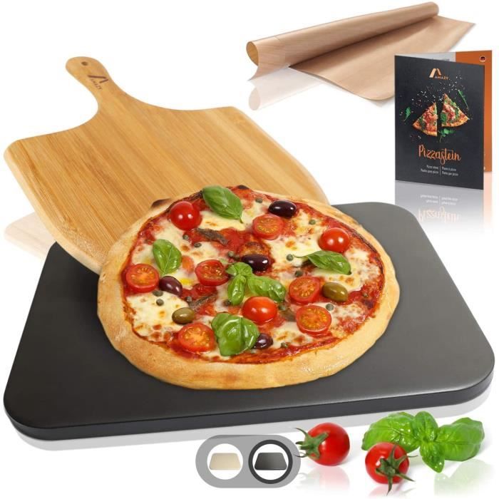 Plaque de cuisson de pâtes à pain et à pizza au goût authentique Cordiérite pour four et grill avec raclette à pizza Amazy Pierre à pizza avec pelle à pizza 38 x 30 x 1,5 cm 
