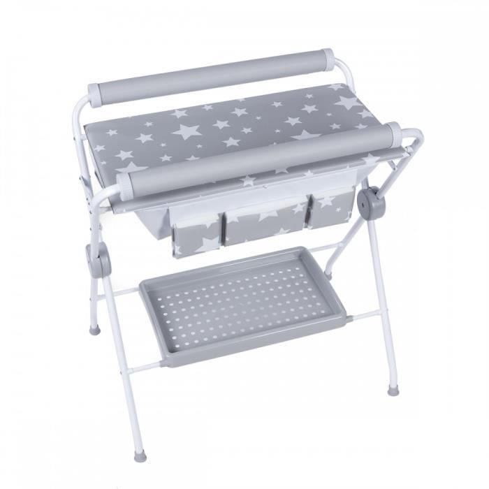 Baignoire et table à langer sur pied pliant 2 en 1 Gris motif pois 