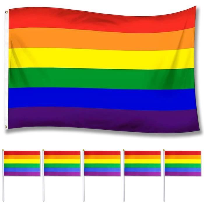 Drapeau LGBT Coloré Arc en Ciel 150x90cm et Lot de 20 Petit