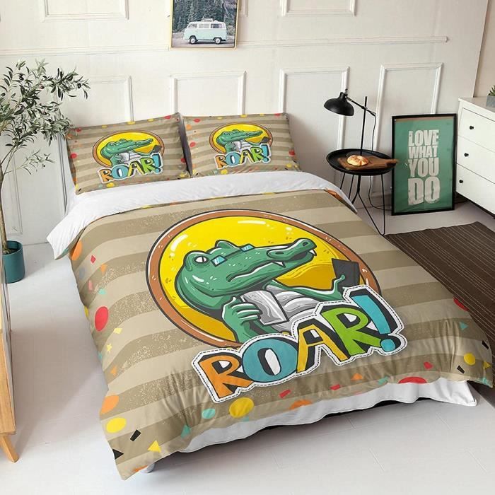 Housse De Couette Pastèque Crocodile 90x190 Cm - Microfibre Douce, Imprimé Fun, 2 Pièces (housse + Taie)