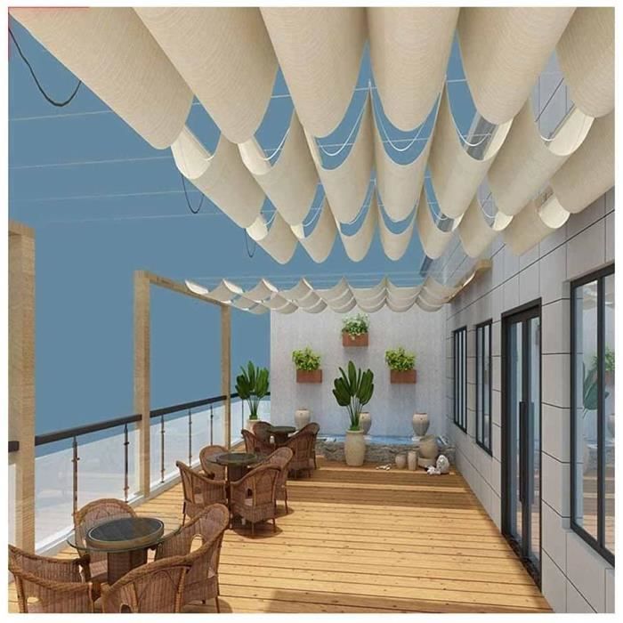Rétractable Vague Voile-D'ombrage 0.5x4m Imperméable Bâche Dombrage Voile Solaire Pare-Soleil Jardin Balcon Toile-Ombrage UV Protection pour Patio Terrasse Extérieur Kaki