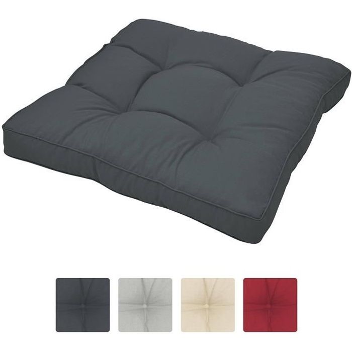 Beautissu Coussin extérieur imperméable Xluna 50x50x10cm - Gris graphite - Pour Assise - Idéal pour extérieur jardin balcon