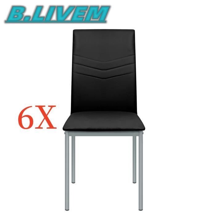 chaises de salle à manger noires b.livem - lot de 6 - cuir pvc écologique - motif tête de flèche