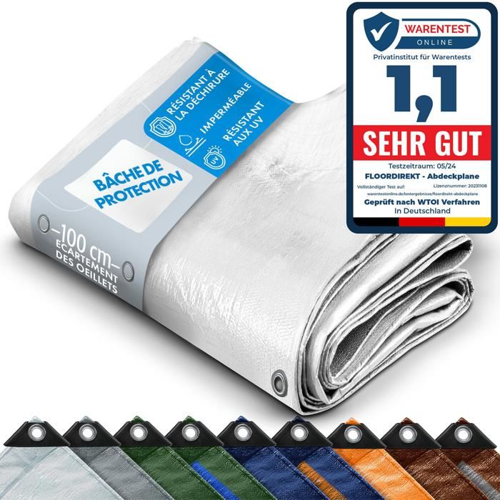 Bâche Étanche 3x3m Camping Multifonctionnelle - Voile Ombrage Tente Imperméable Avec Oeillets