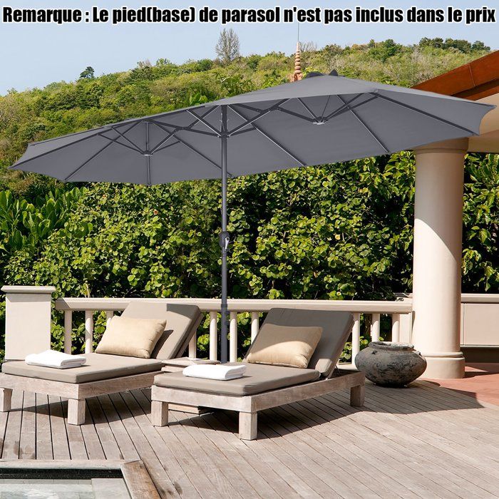 Parasol de Jardin Double 470 x 280 CM avec 48 LED à Énergie Solaire, avec Manivelle, Parasol Jumeau avec Évents et Panneau Solaire (Beige) - Gamm vert Parasol de Jardin Double 470 x 280 CM avec 48 LED à Énergie Solaire, avec Manivelle, Parasol Jumeau avec Évents et Panneau Solaire (Beige) - Gamm vert