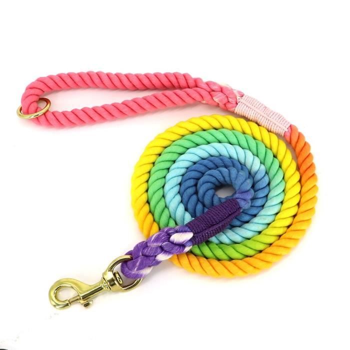 Rainbow Dog Leash Round Cotton Dogs Lead Rope Colorful Pet Long Leashes