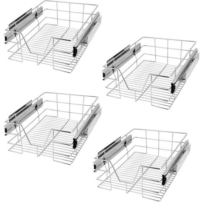 deuba set de 4 tiroir de rangement télescopique en métal chromé tiroir de cuisine rangement armoire largeur meuble 40 cm