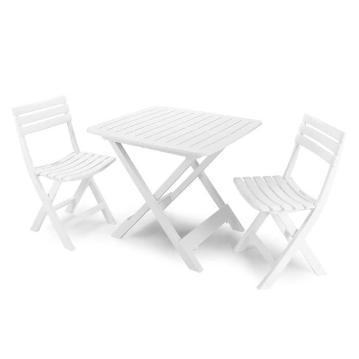 Dmora Ensemble d'extérieur composé de : 2 chaises et 1 table, Made in Italy, couleur blanche