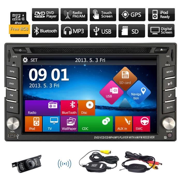 EINCAR AUTORADIO Caméra de recul sans fil 2 din 6.2inch Lecteur DVD de  voiture de navigation GPS 8 Go Headunit Dash HD écran - Cdiscount Auto