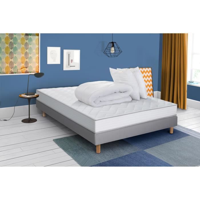 160//2x80x200 Blanc et Gris Autres Simmons Initial Ensemble Matelas et sommier Pieds
