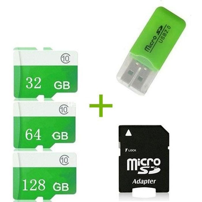 128 Go Carte mémoire flash Class10 + lecteur de carte SD / TF verte haute  vitesse verte avec lecteur vert - Cdiscount Appareil Photo