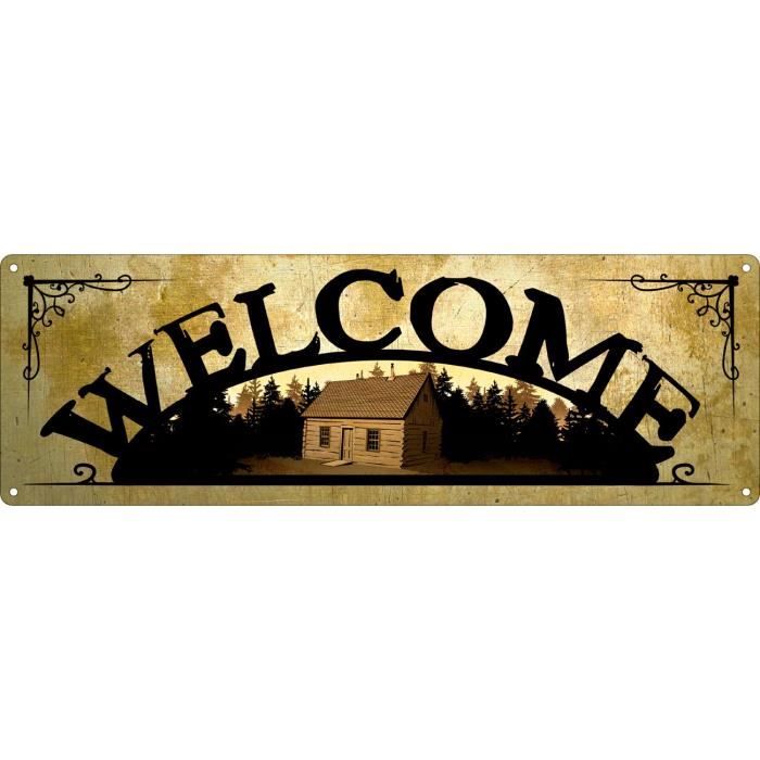Plaque en métal « Welcome Home » - Look vintage chic - 20,3 x